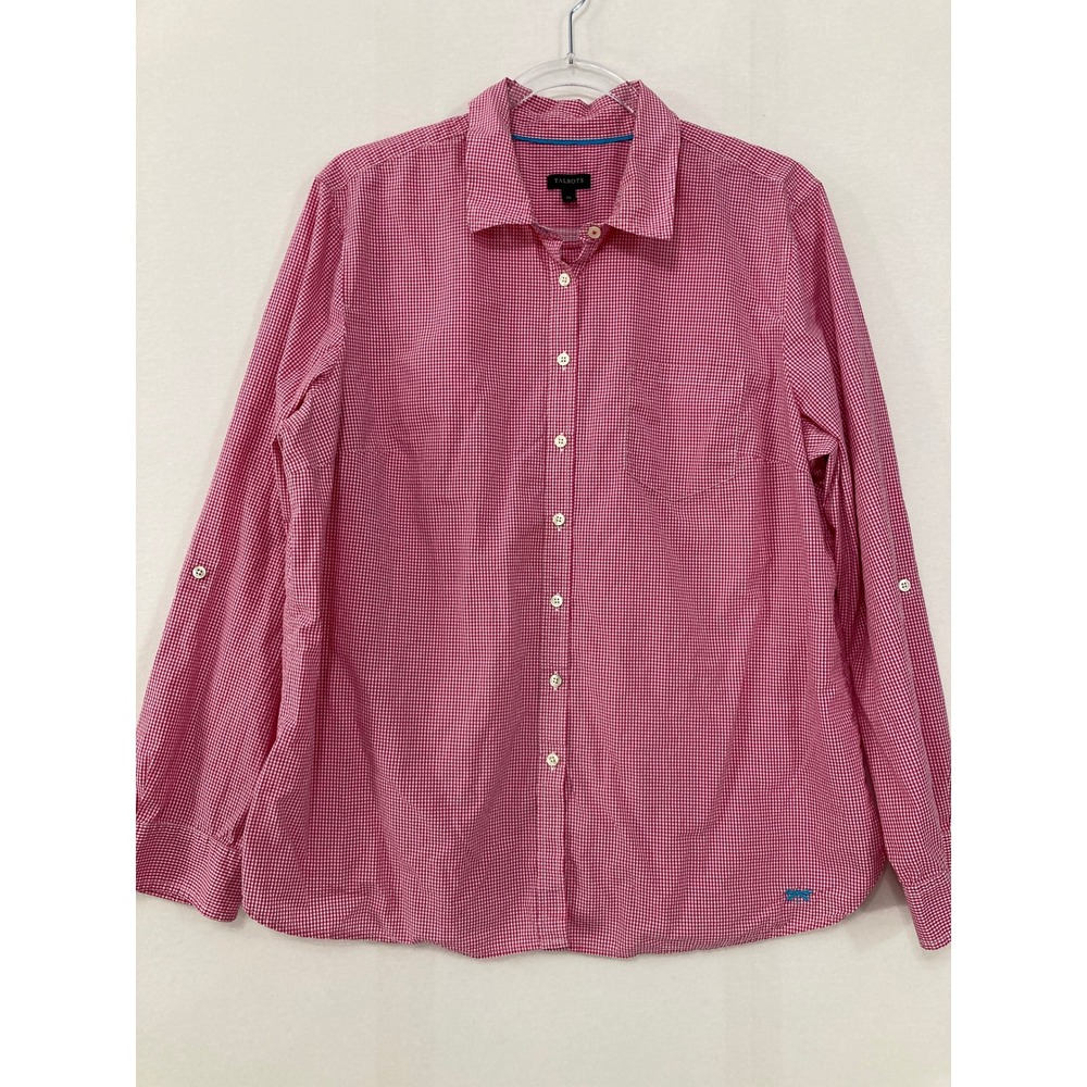 Talbots Button Down Shirt XL Pink Gingham Cotton Long Sleeve Preppy Comfy